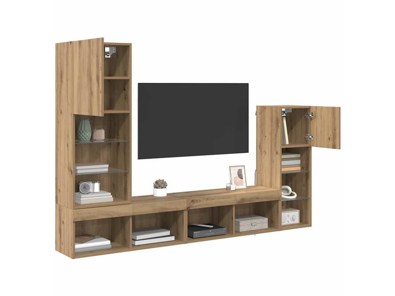  Lot de 4 meuble tv mural, meuble tv suspendu chêne artisanal bois d'ingénierie shl32824  - Conforama C