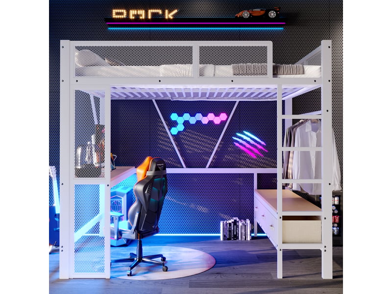  Lit mezzanine 140x200 cm coloris blanc led métal lit enfant blanc - Conforama B