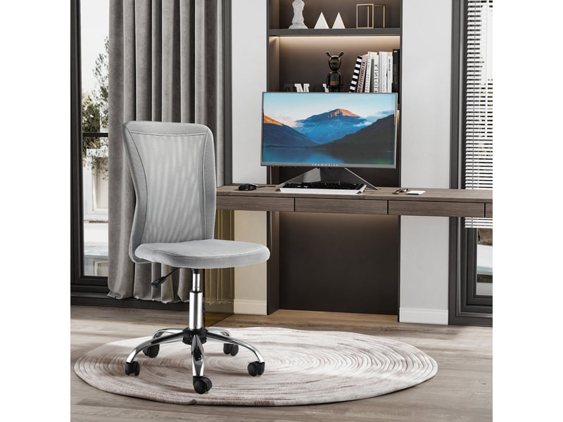  Chaise de bureau ergonomique sans accoudoirs en tissu mesh, hauteur réglable et 5 roulettes, grise  - Conforama D