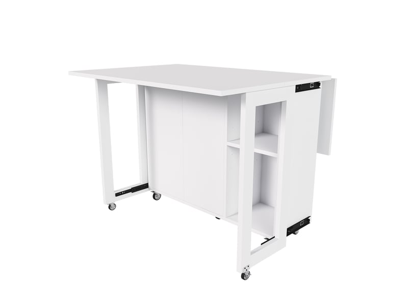  Table à manger pliable multifonction blanc, îlot de cuisine mobile avec rangement, roulettes 360°  - Conforama D