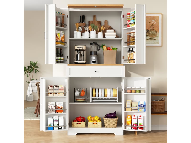  Meuble de cuisine muvano blanc à 4 portes et tiroir, buffet haut 80 x 40 x 180 cm  - Conforama D