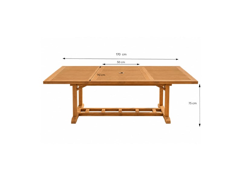  Table en teck rectangulaire extensible 170 cm  - Conforama C