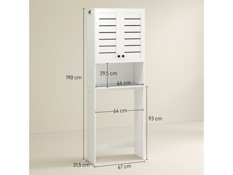 Meuble wc dessus de toilettemachine à laver avec placard à porte double, portes à persiennes, blanc, 67x31,5x190cm  - Conforama C