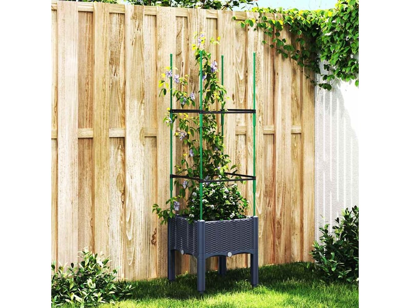  Jardinière - bac à fleurs avec treillis bleu gris 40x40x142,5 cm pp  - Conforama B