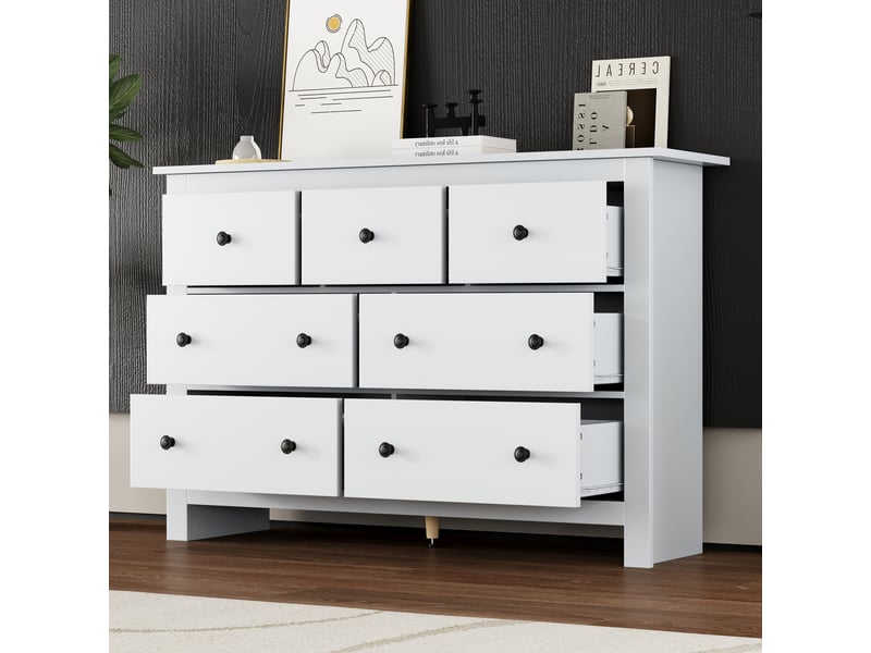Buffet bas blanc à 7 tiroirs en panneau de particules - Conforama C