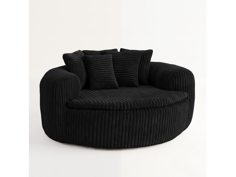  Fauteuil lounge 145x133x59 cm en velours côtelé noir  - Conforama A