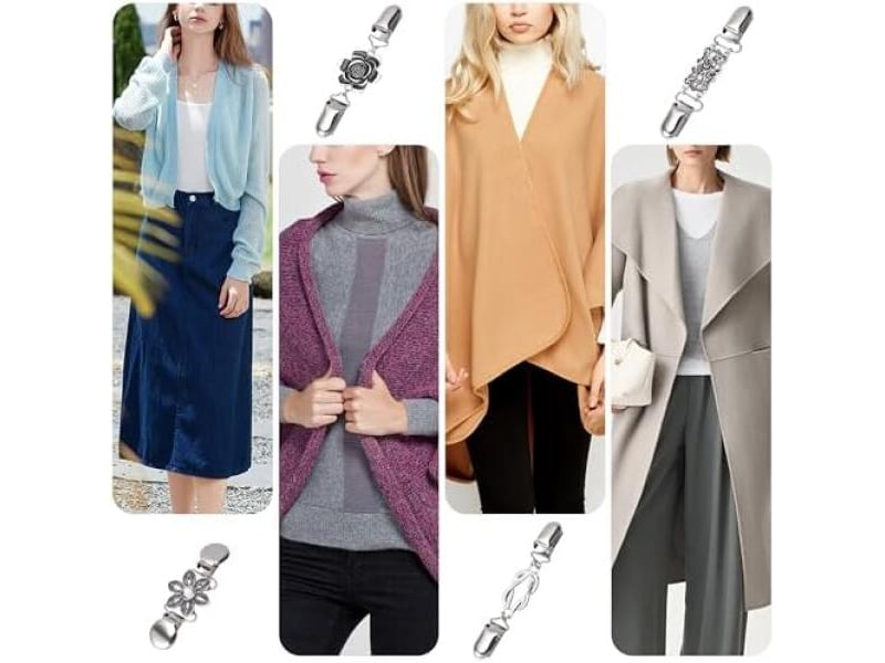  Crochets muraux pinces à cardigan vintage pull clips sweater shawl clip pour femme s cinch clip pour châles tricot pulls cardigans écharpes, gris  - Conforama C
