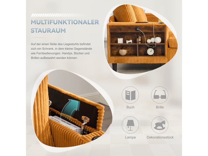  Canapé convertible en velours côtelé moutarde avec led, coffre intégré et port usb pratique  - Conforama W
