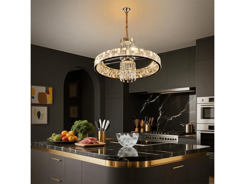  Lustre 3 anneaux en cristal c – led 72 w intégrée, éclairage 3 couleurs ASLED-688 - Conforama D