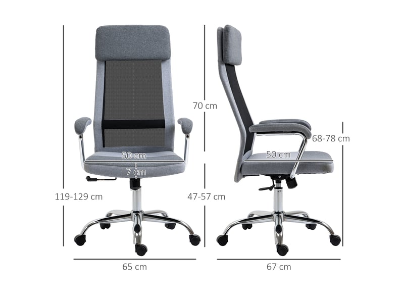  Fauteuil de bureau pivotant ergonomique, hauteur réglable et fonction bascule, accoudoirs en tissu mesh, 65 x 67 x 119-129 cm, gris  - Conforama E