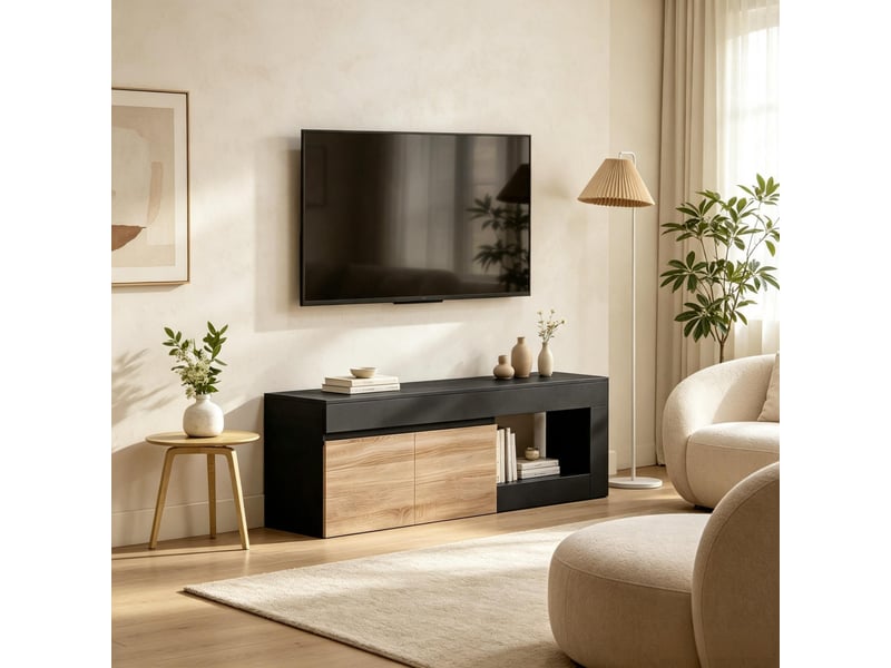  Meuble tv 2 portes avec rangement, pour téléviseur jusqu’à 60 pouces  - Conforama B