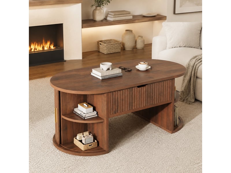  Table basse ovale 100x50x40.5 cm réglable en hauteur en mdf noyer  - Conforama C