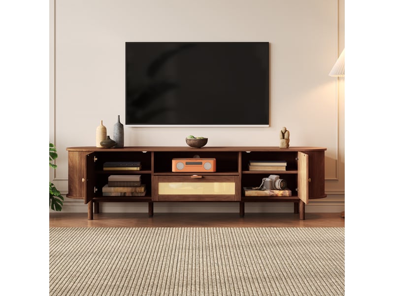  Meuble tv modenvie incurvé 175 x 36 x 51 cm mdf noyer avec rangement  - Conforama D