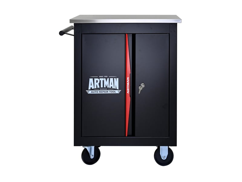  Boîte à outils sur roulettes 62,5 x 34,5 x 78 cm noir et rouge en acier laminé à froid, plan de travail  - Conforama A