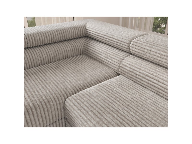  Canapé d'angle colesia convertible 5 places blanc crème velours côtelé – gauche – 274x200cm  - Conforama D