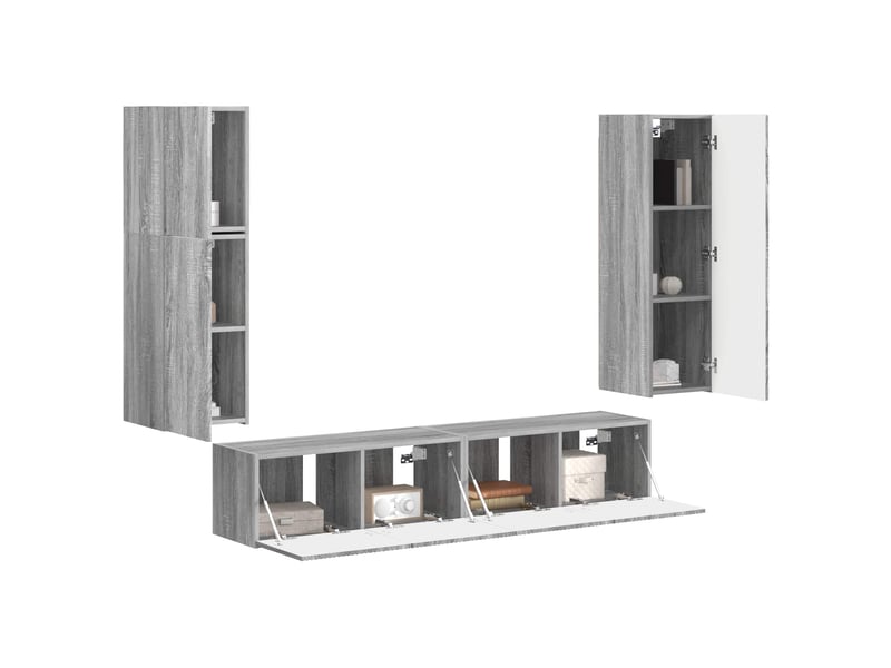  Ensemble meuble tv - banc tv - meuble de rangement 4 pcs gris sonoma bois d'ingénierie  - Conforama C