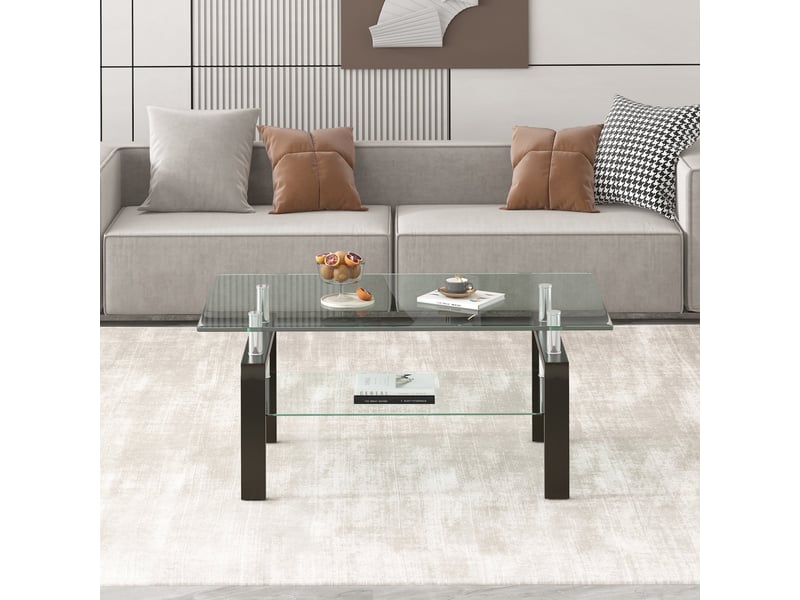 Table basse 100x60x44 cm en verre trempé et métal avec étagère transparente chicfurn - Conforama D