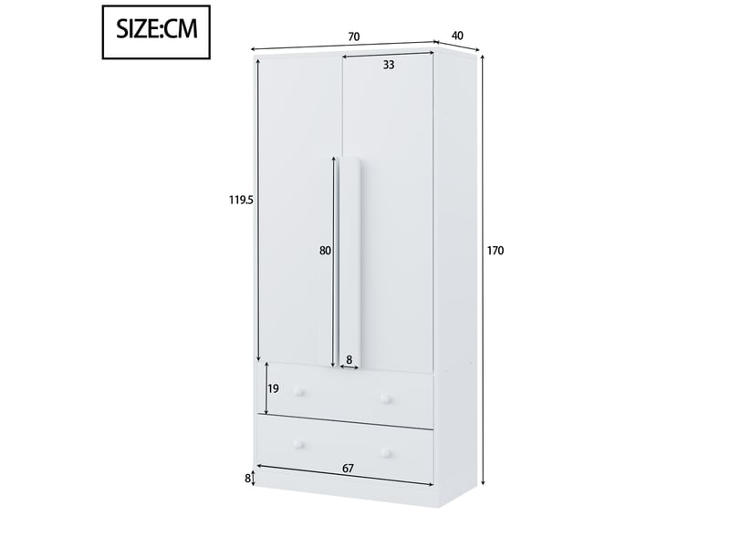  Armoire 2 portes avec 2 tiroirs et compartiment 70 x 40 x 170 cm LDT00307AAK - Conforama C