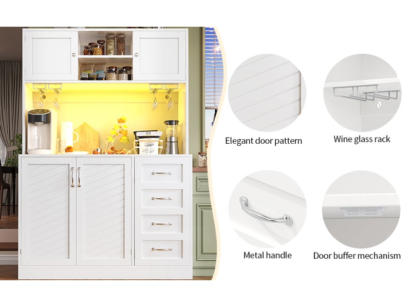 Buffet de cuisine avec éclairage led vaisselier rangement 4 portes 2 tiroirs en mdf 120x40x188cm N620GG260112W - Conforama B