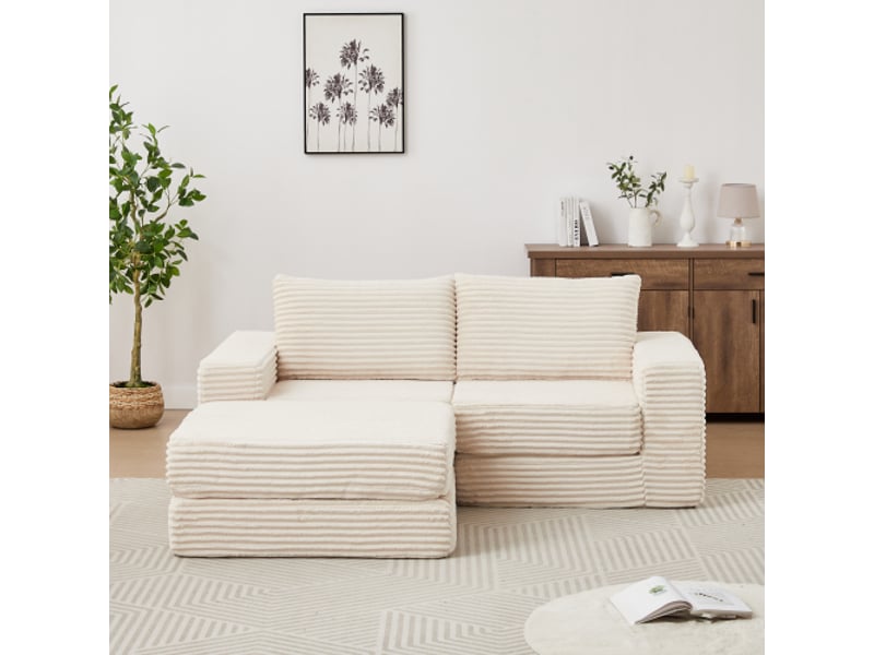  Canapé-lit 2-en-1 en velours côtelé, coussins, repose-pieds amovible, design modulable, configuration flexible  - Conforama B