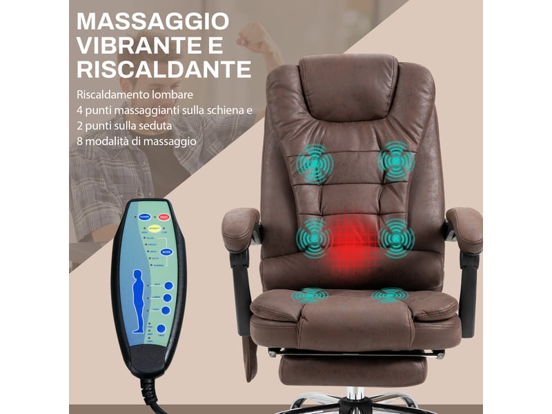  Fauteuil de bureau massant avec fonction chauffante, inclinable et réglable en hauteur, marron  - Conforama E