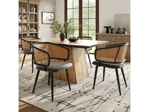 Lot de 4 chaises de salle à manger avec dossier en rotin, coussin d'assise en velours, pour salle à manger, salon, cuisine