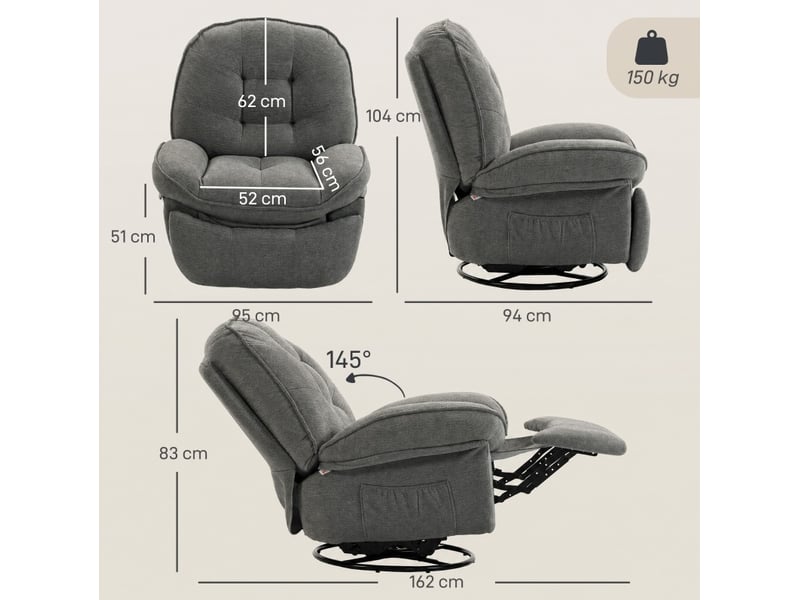  Fauteuil relax pivotant gris clair avec fonction bascule, inclinaison manuelle et repose-pieds  - Conforama C