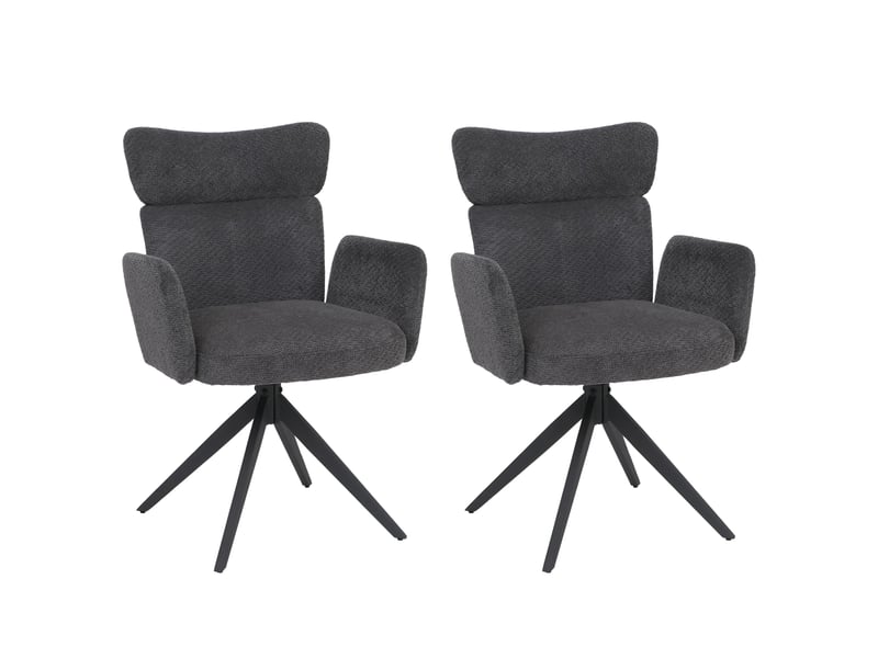  Lot de 2 chaises de salle à manger pivotantes retour automatique, tissu bouclé gris foncé et fer 04_0008819  - Conforama A