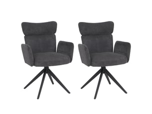 Lot de 2 chaises de salle à manger pivotantes retour automatique, tissu bouclé gris foncé et fer 04_0008819