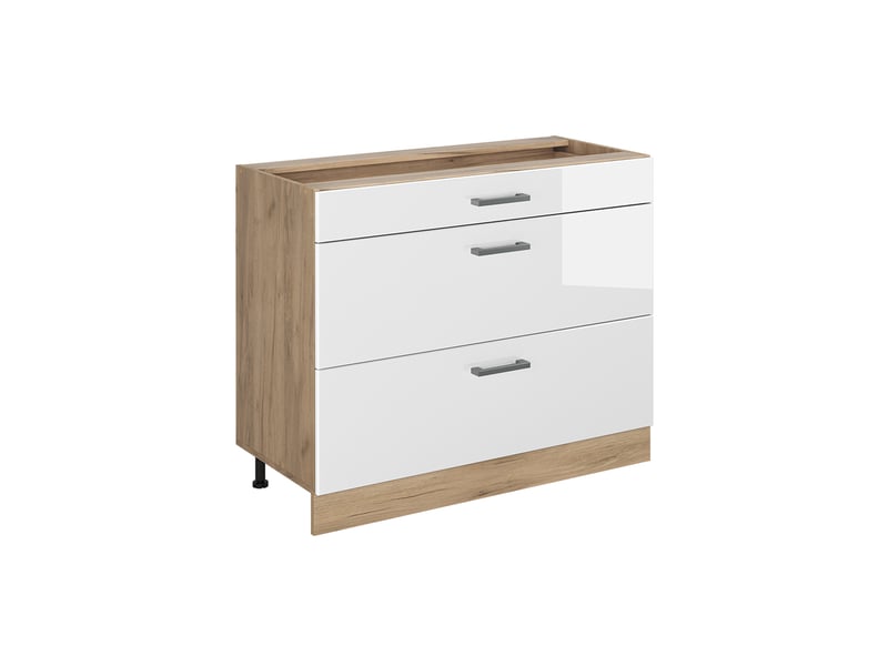 Vicco meuble cuisine, blanc haute brillancechêne doré, 100cm sans plan de travail - Conforama A