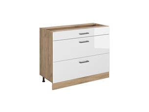 Vicco meuble cuisine, blanc haute brillancechêne doré, 100cm sans plan de travail