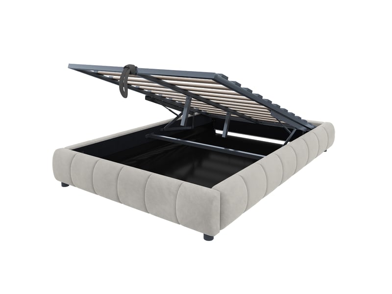  Sommier coffre 140x200cm sans tête de lit, avec lumières led monochromes, design moderne épuré, velours beige, sans matelas  - Conforama E