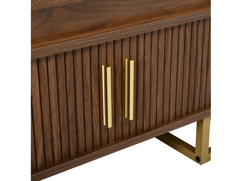  Table basse ovale avec plateau relevable, rangement, portes coulissantes, mdf, noyer  - Conforama E