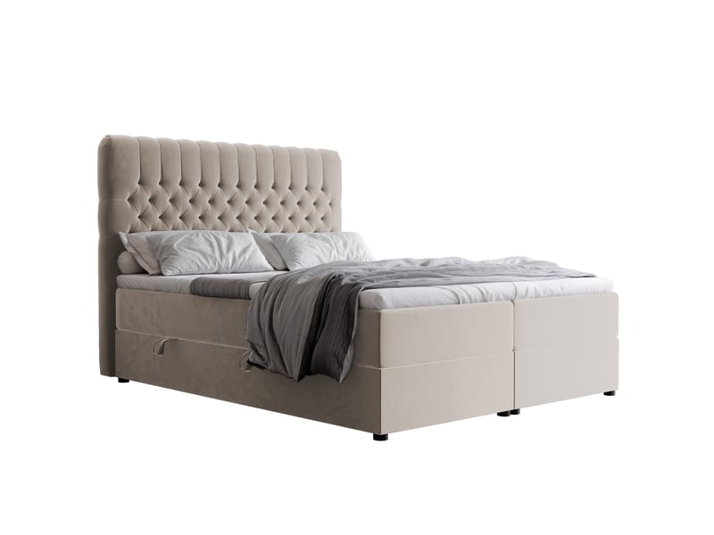 Lit adulte alba - 180x200 cm - matelas ressorts + surmatelas - coffre de rangement - velours dense hydrofuge crème ALBA - Conforama A