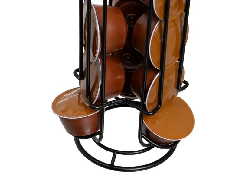 Porte-capsules rotatif en métal noir mat pour 18 capsules - longueur 11 x profondeur 11 x hauteur 33 cm - Conforama D