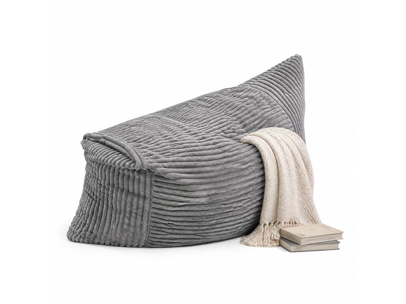  Grande fauteuil pouf convertible 180x125 cm pour la détente, sans assemblage, assise moelleuse, tissu côtelé gris clair  - Conforama D