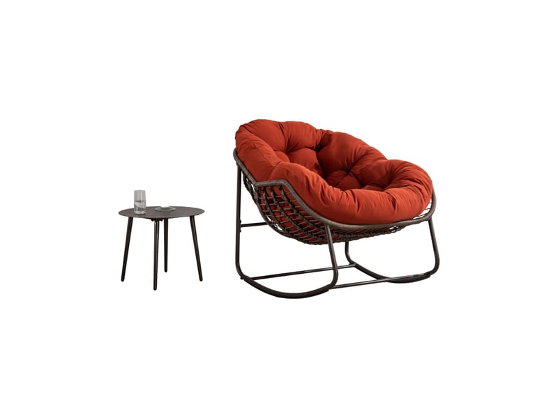  Fauteuil à bascule extérieur orange en résine tressée, grand format avec coussin rembourré pour se détendre  - Conforama A