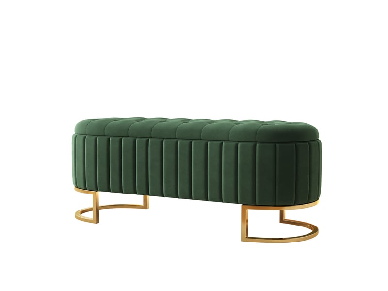  Banc coffre rembourré 120x40 cm en velours vert avec rangement  - Conforama A