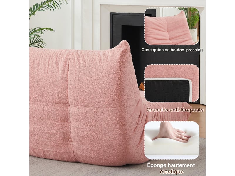  Chauffeuse de sol sans accoudoirs rembourrée en mousse, rose W3349P503512 - Conforama E