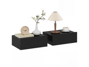 Ensemble de 2 tables de chevet murales flottantes avec 1 tiroir pour chambre, 40 x 30 x 15 cm, noires