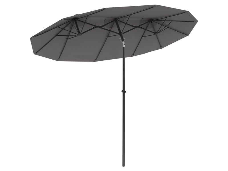  Grand parasol de jardin double, manivelle, acier et polyester, 295 x 152 x 222 cm, gris  - Conforama E