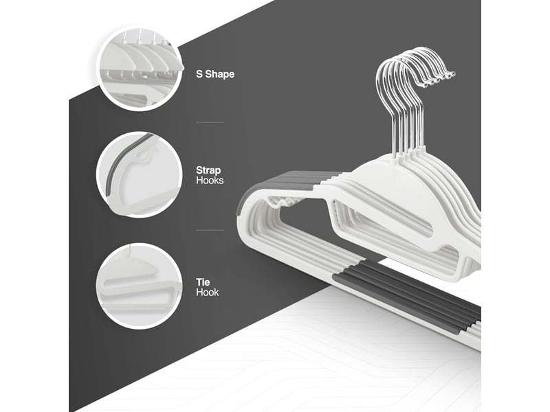  Lot de 10 cintres antidérapants design fins – rotation 360°, gain de place  - Conforama C