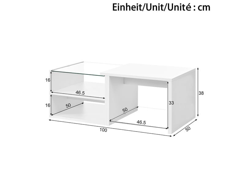  Table basse à led avec rangements ouverts 100x50x38 cm blanche  - Conforama C