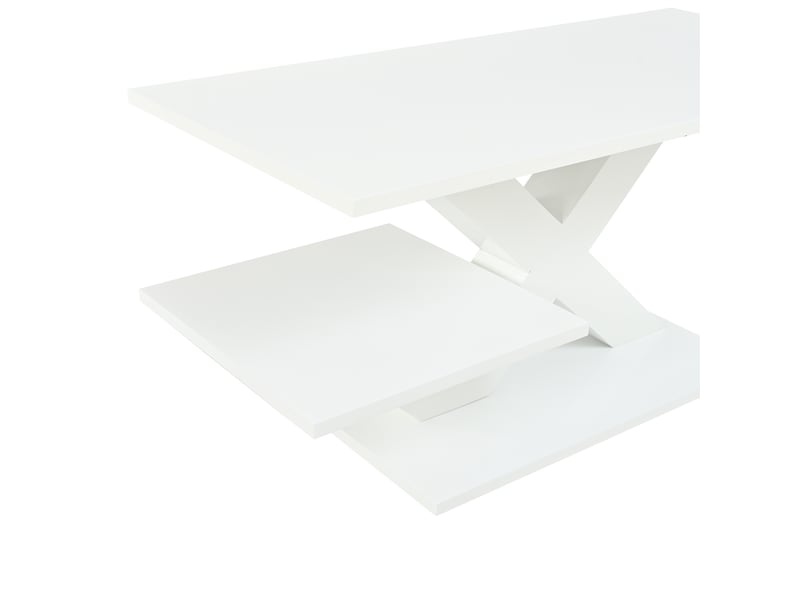  Table basse à double plateau avec rangement pour salon en mdf 100×48×45 cm blanc brillant  - Conforama A