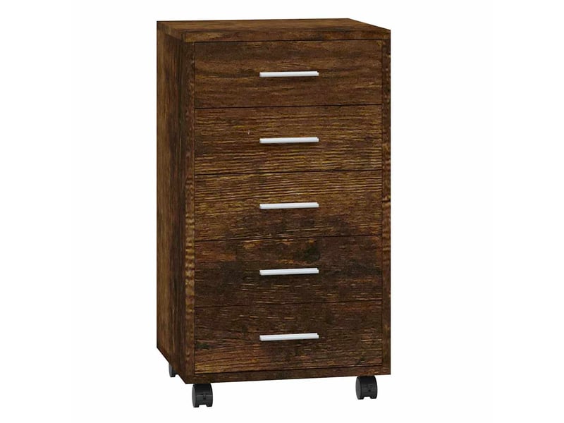  Armoire de rangement bureau, armoire à tiroirs avec roulettes chêne fumé bois d'ingénierie  - Conforama A