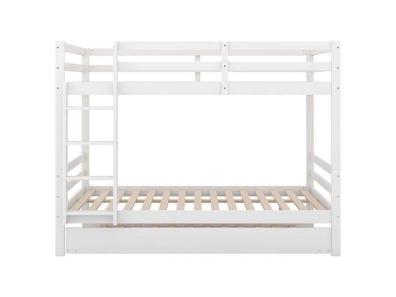  Lit superposé blanc 140x200 cm, lit gigogne, escalier et garde-corps hauts  - Conforama A