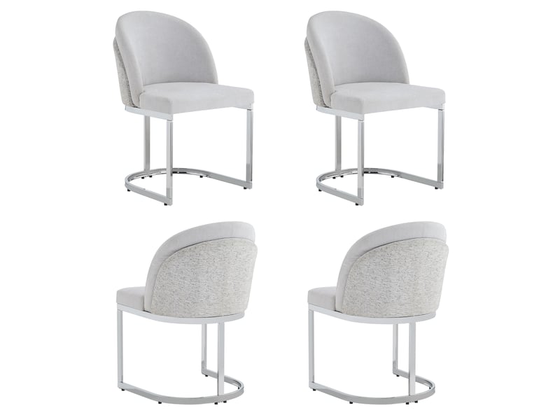  Chaise de salle à manger lot de 4 avec dossier double et assise rembourrée en chenille gris clair et argenté  - Conforama A