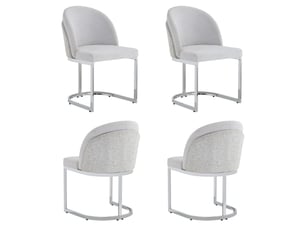 Chaise de salle à manger lot de 4 avec dossier double et assise rembourrée en chenille gris clair et argenté