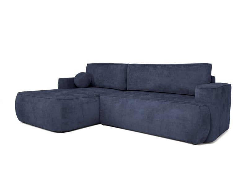  Canapé d'angle gauche cassis avec coffre de rangement en tissu chenille - bleu foncé CASSIS - Conforama E