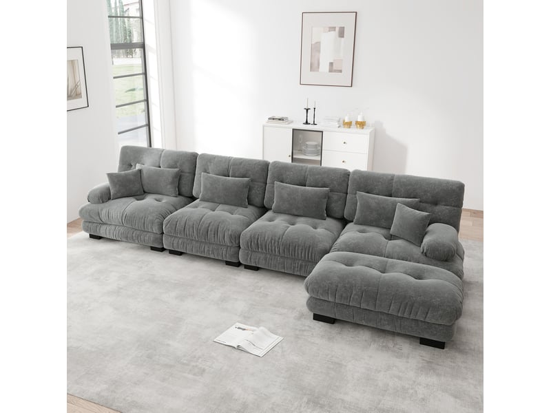 Canapé d'angle modulable modenvie 4 places en chenille gris 406 x 145 x 81 cm - Conforama D